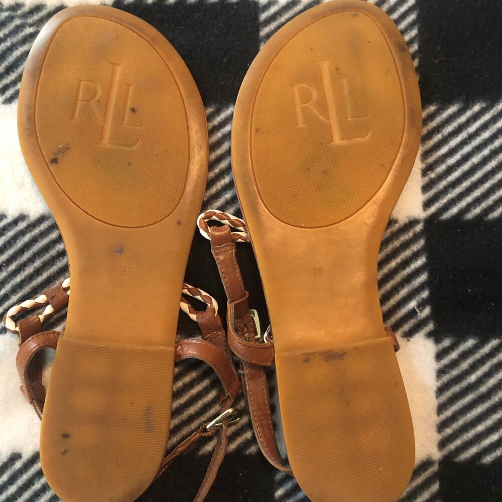 Ralph Lauren brown and white twist leather slingback flats size 8M - Picture 2 of 2